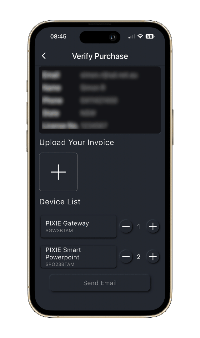 PIXIE PLUS App — Verify Purchase screen