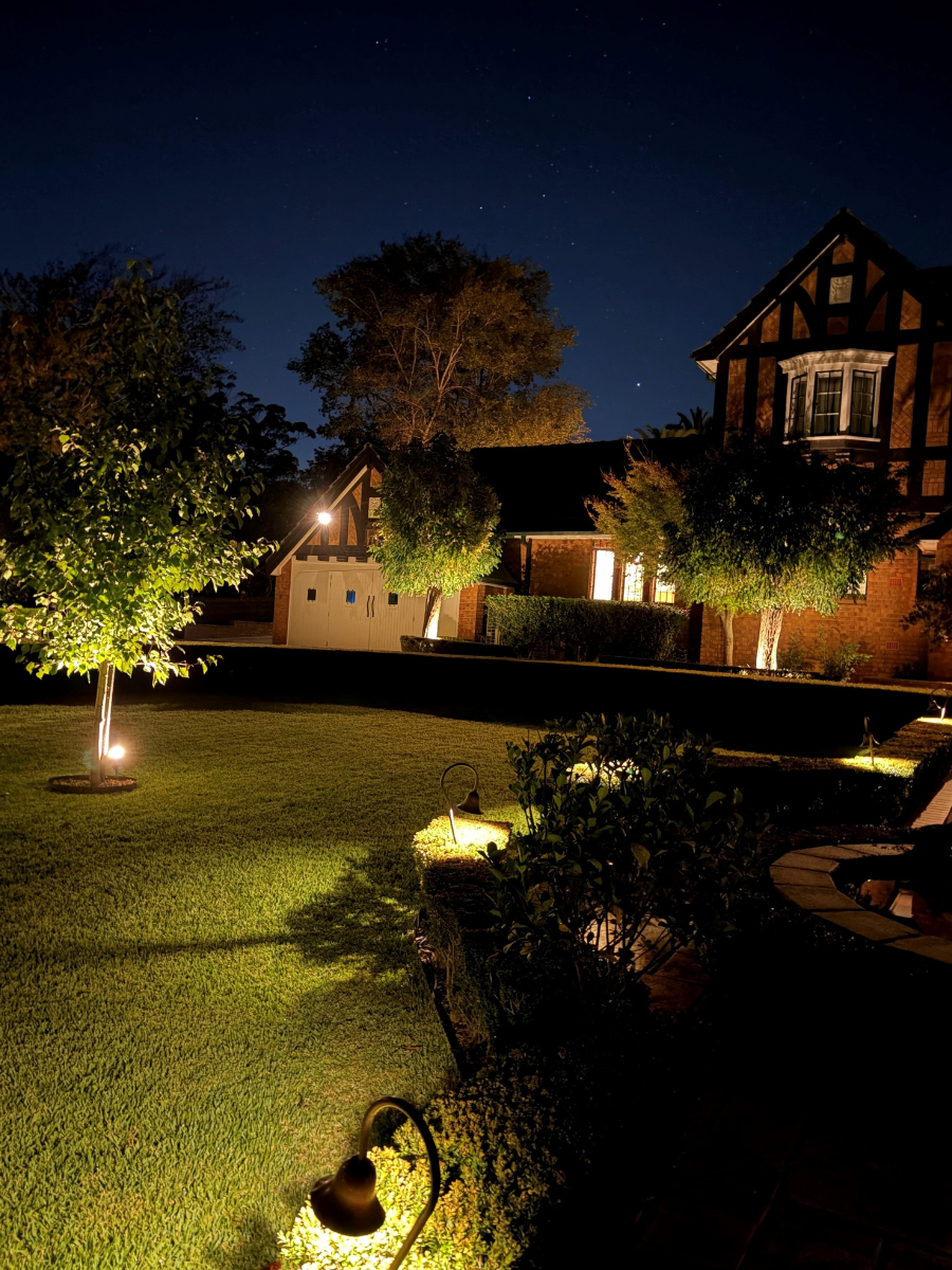 Garden and landscape lighting illuminated after dark