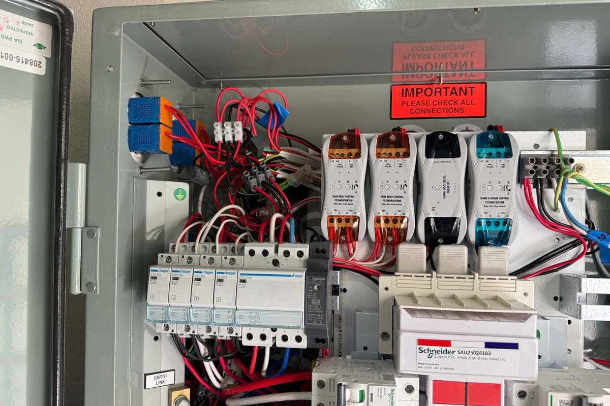 Gate control board with PIXIE and relay controllers installed