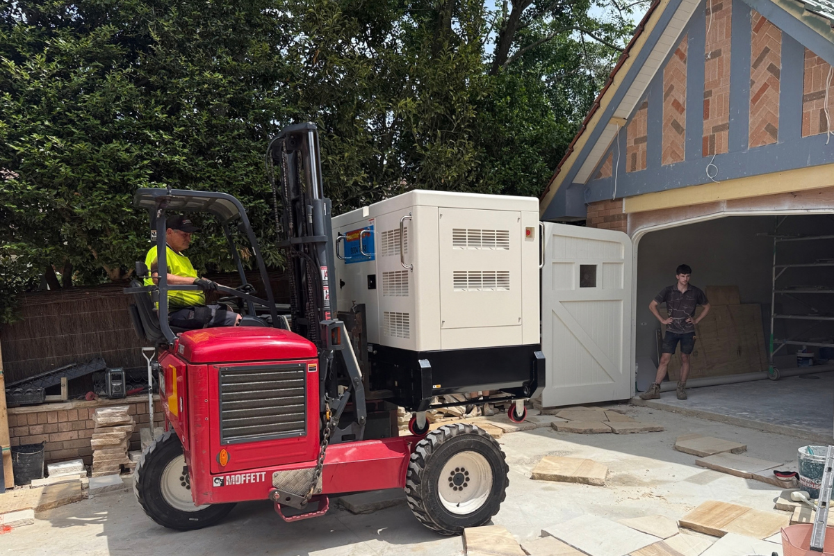 Backup generator being delivered to the property