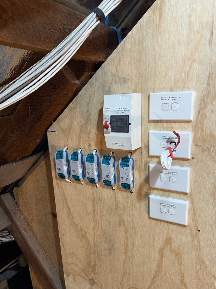 PIXIE modules and switch mechs grouped on a mounting board
