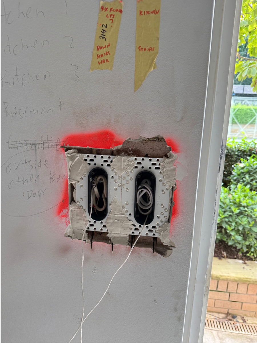 Wall cut-out prepared for a flush-mounted ZETR wall plate